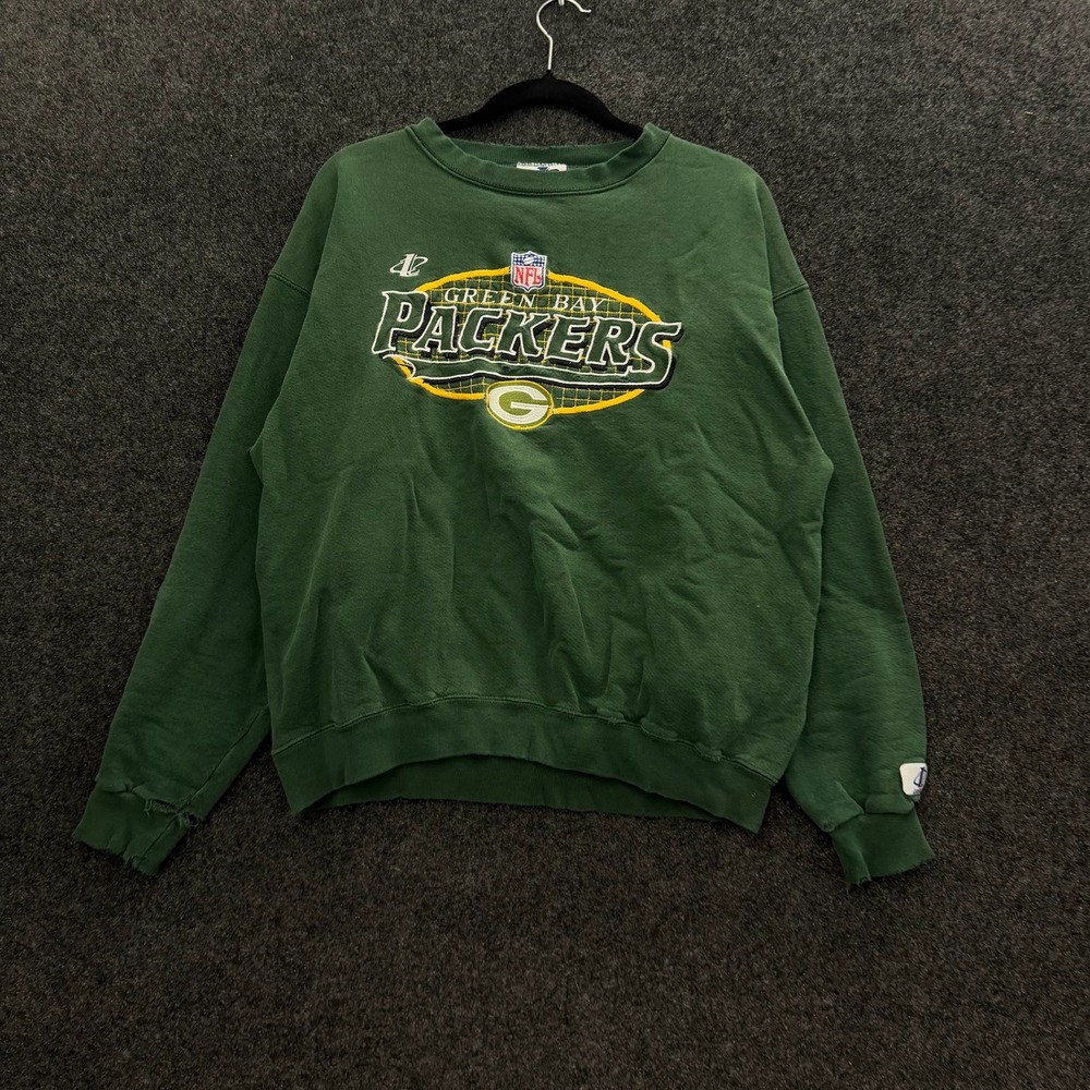 Vintage Logo Athletic Green Bay Packers Sweatshirt 90s Distressed Green Mens M
